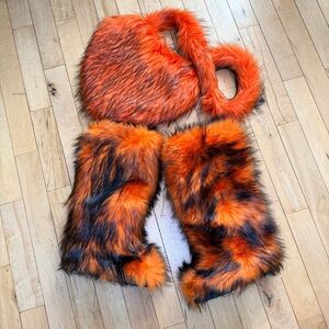 Orange Knee High Imitation Fox Fur Thicken Boots Women’s 7.5